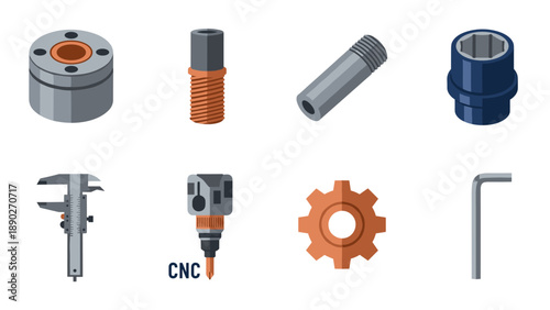 Industrial tools collection: cnc machine parts and mechanical components