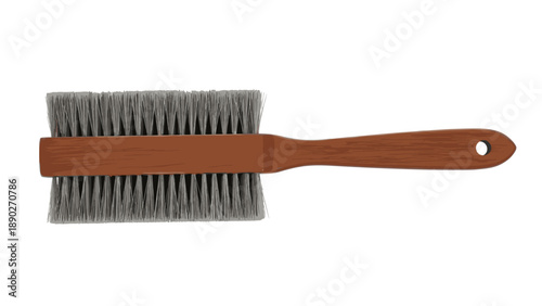 Realistic wooden cleaning brush with bristles on white background