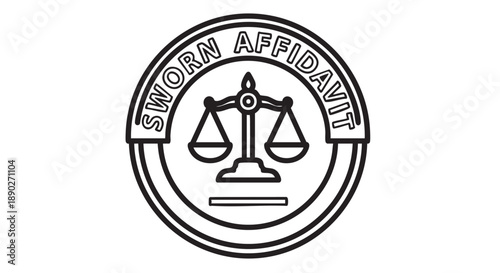 A black and white illustration of a scale surrounded by a circular emblem with the words sworn affidavit, representing justice and fairness in a legal context from a straightforward viewpoint