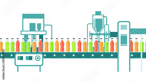 Automated beverage bottling process in modern factory production line