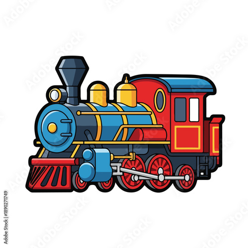 Vintage Cartoon Train Engine Illustration.