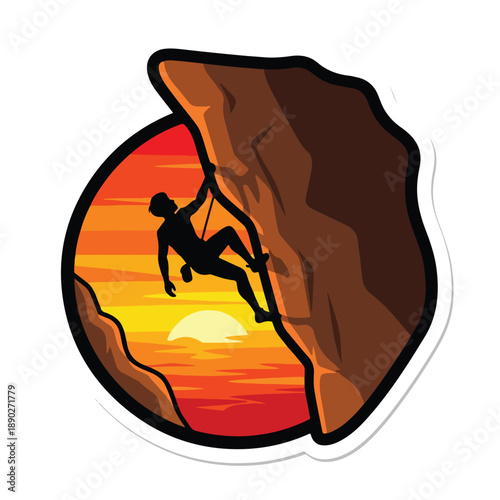 Man Rock Climbing Silhouette at Sunset.
