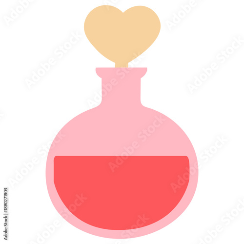Love potion bottle flat vector. Magic pink elixir icon for Valentine