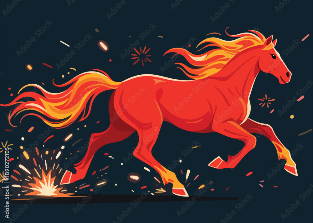 Naklejka premium Horse Running With Fire Illustrator Artwork Creative Design Template 