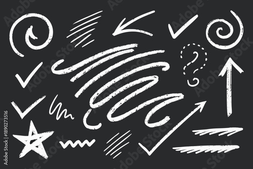 White chalk style highlight strokes arrows curly checkmarks star curly lines