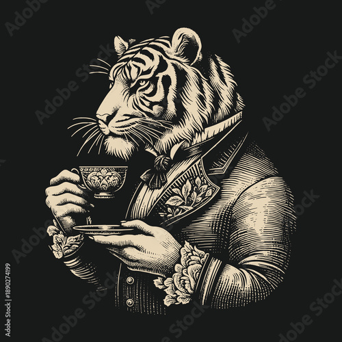 Tiger in a Suit: An Illustration of Refined Feline Elegance.