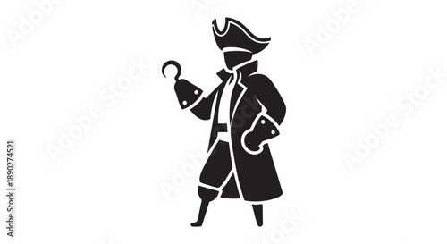 Pirate Standing with Hook and Sword Illustration on a White Background