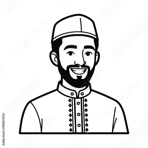 Smiling man in traditional headwear and buttoned shirt
