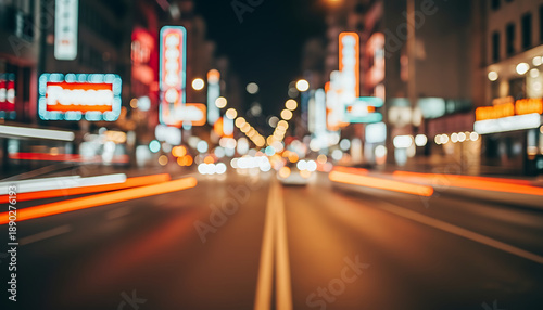 Wallpaper Mural City Night Traffic Motion Blur, Neon Lights, Urban Street Scene Torontodigital.ca