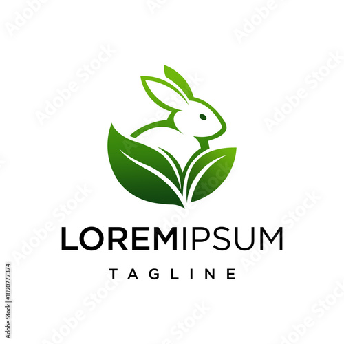 green rabbit leaf logo design representing organic product, eco friendly brand, and natural lifestyle