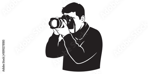 set of female  and male Photographers silhouette collection on white background. camera women silhouette set vector illustration.