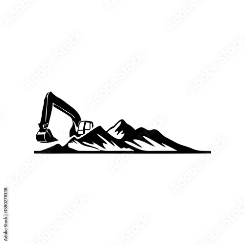 Logo for Contractor and Heavy equipment rent with graphic mountain and excavator