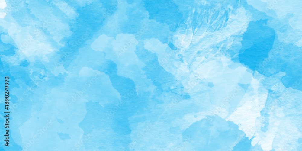 Obraz premium Abstract light blue watercolor wash background design, blue abstract geometric background flowing smooth, Soft pastel sky with fluffy clouds light turquoise color hand drawn frame illustration.