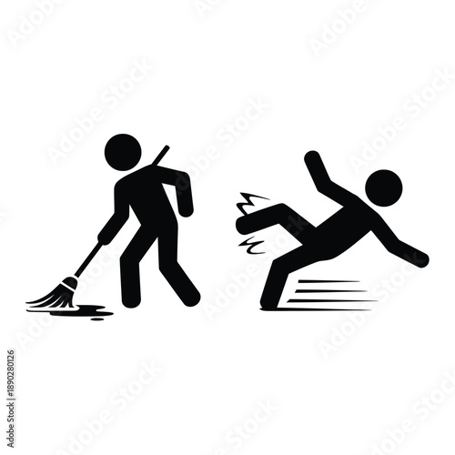 Warning Wet floor ahead a person is slipping on liquid