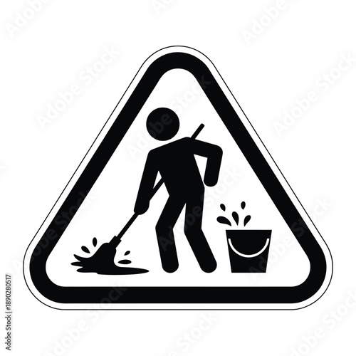 Warning sign depicting a person mopping with a bucket nearby