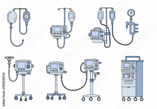 Comprehensive Vector Set of Medical Infusion Pumps, IV Stands, and Hospital Monitoring Equipment for Healthcare Illustrations