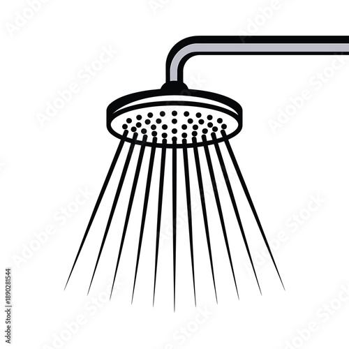 Simple black and white illustration of a modern shower head