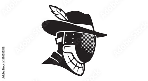 Man wearing a mask and hat illustration on a white background
