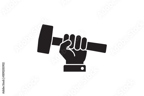 Strong hand holding heavy sledgehammer silhouette icon representing manual labor and craftsmanship