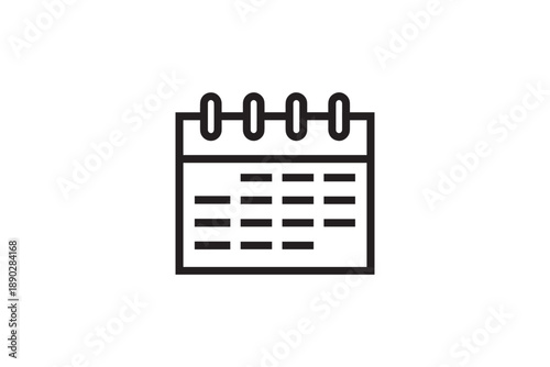 Outline calendar icon with spiral binding isolated on white background, vector graphic