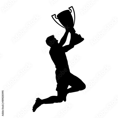 vector silhouette of a soccer player lifting the trophy after the championship