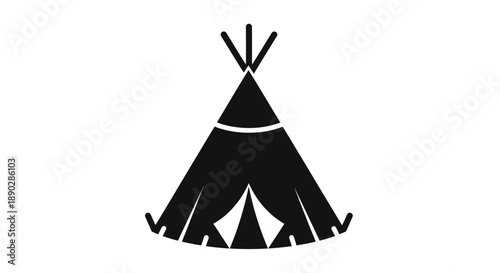 Simple black silhouette of a traditional conical teepee or tent structure