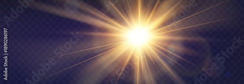 Vector transparent light beams. Light png. Special flash light effect. Glowing sunbeams effect, bright sun or spotlight beams. Decor element isolated on transparent background.