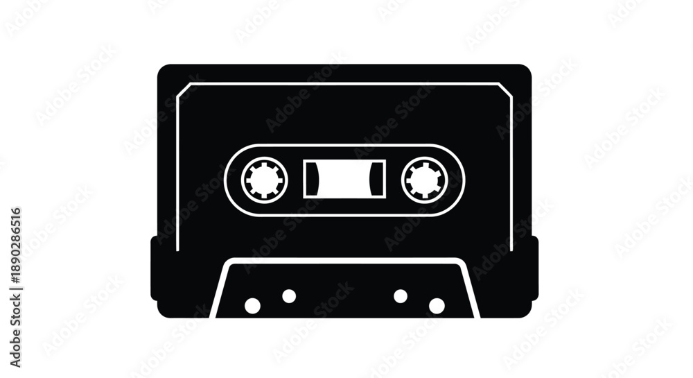 Fototapeta premium Black and white illustration of a vintage audio cassette tape