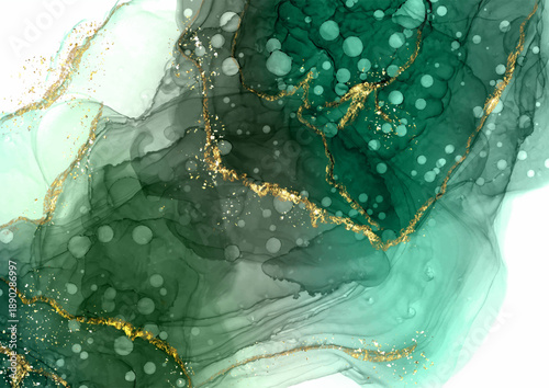 jade green hand painted alcohol ink background with glitter elements 0202