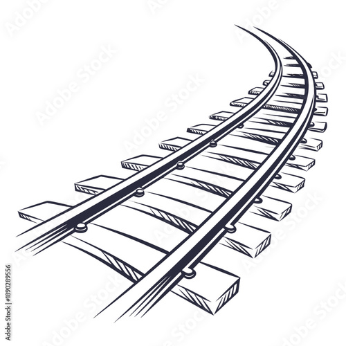 Bild auf Leinwand A detailed illustration of a curved railway track with sleepers and rails