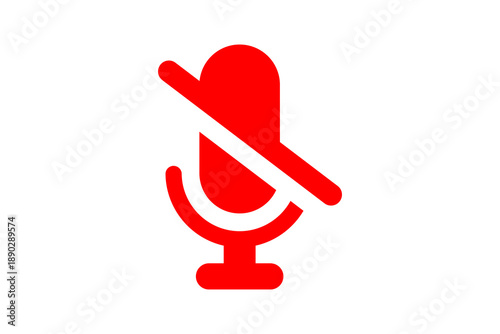 Quadro su tela Red muted microphone icon with slash symbol for disabled audio input and silent voice recording status isolated on transparent background for podcasting and conference apps