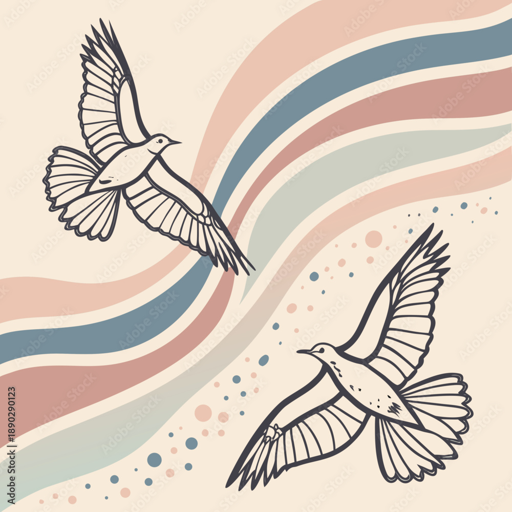 Obraz premium Stylized Birds in Flight with Abstract Background
