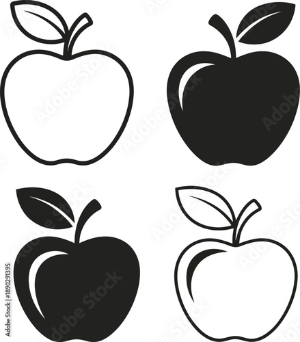 Simple black and white apple icons in various styles
