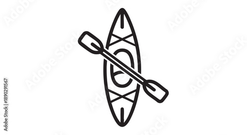 Top view of a kayak with a paddle on calm waters during a serene outdoor adventure
