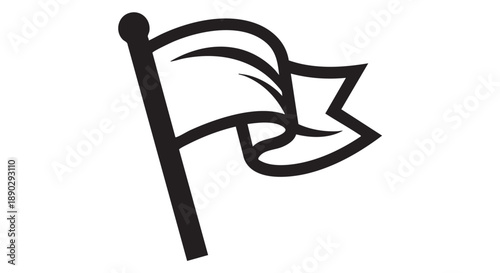 Simple black flag illustration on a pole waving in the wind from a front viewpoint