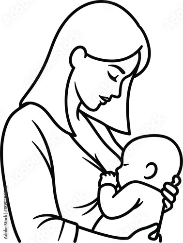 Professional vector illustration of a mother breastfeeding her infant for maternal health and newborn care branding.