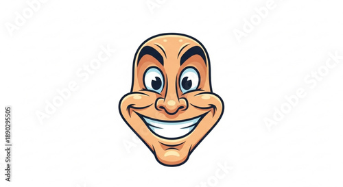 A cartoonish illustration of a smiling face with exaggerated features and a cheerful expression