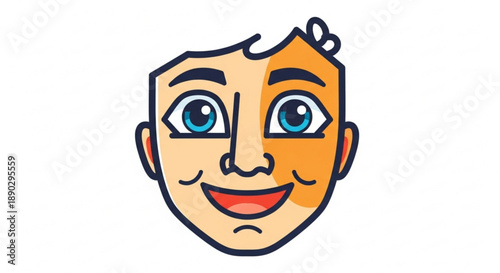 A cartoon illustration of a smiling mans face with blue eyes and a winking expression
