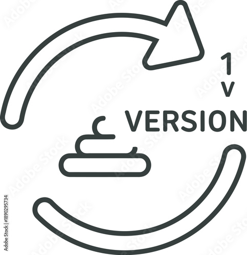 Version update cycle icon with arrow and laptop computer symbol in modern line art style for software development and technology concept