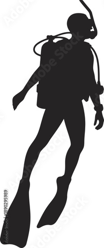 Scuba diver silhouette in action underwater exploration