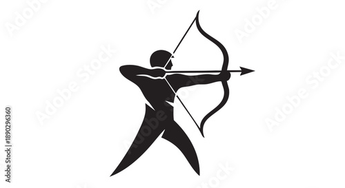 Silhouette of an archer in action, shooting an arrow from a bow, viewed from the side