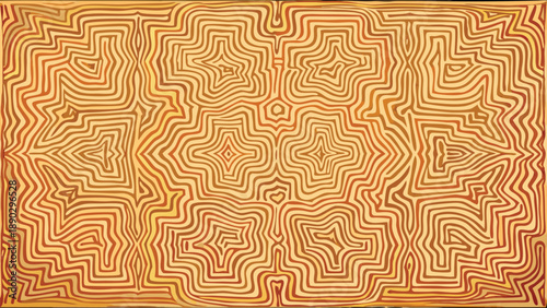 Intricate golden maze pattern with wavy lines and symmetrical shapes on orange background