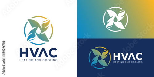 Creative modern HVAC logo template. Simple fan with abstract fire, liquid, waterdrop logo design vector illustration.