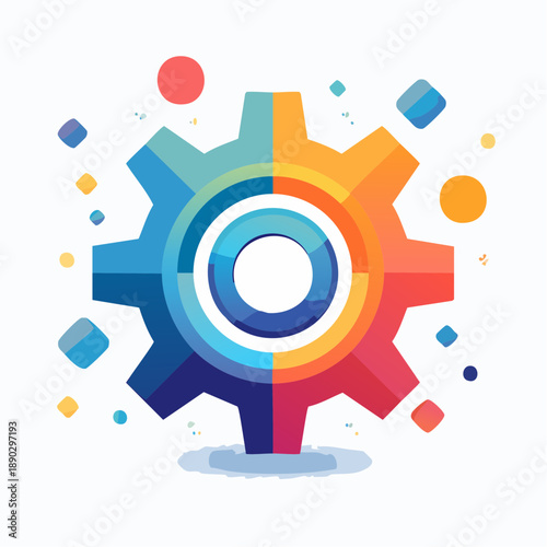 Vibrant and dynamic gear icon illustrating a multifaceted process, symbolizing innovation, settings, and complex system solutions with an abstract, modern design concept