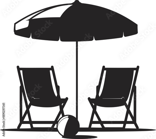 Relaxing beach scene with two chairs and umbrella