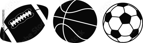 Sports Balls Icon Set Football Basketball Soccer Silhouette Symbol Collection Game Equipment Team Play Tournament Fitness Vector Illustration Design