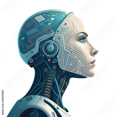 Futuristic Cybernetic Woman Profile with Advanced Neural Circuitry and AI Technology Illustration