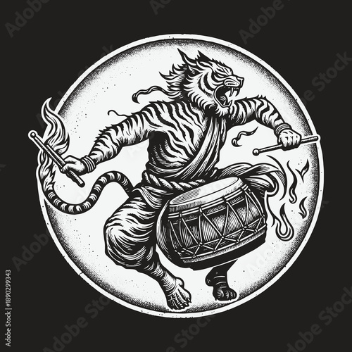 Tiger Drummer: A Striking Illustration of Musical Fervor.