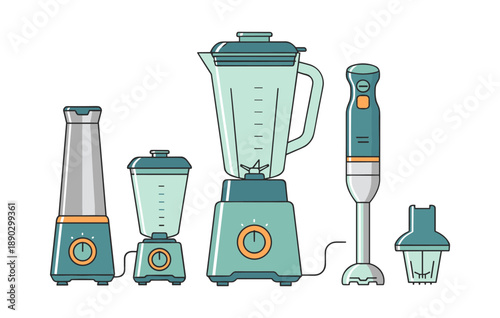 Kitchen appliances set including blenders and food processors