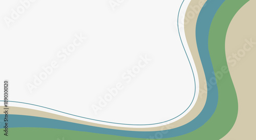 Abstract flowing waves with organic curves in blue green and tan colors as a modern background design